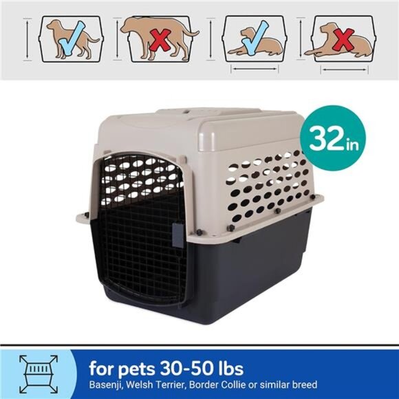 Dog Kennel 32", Taupe & Black, Portable Dog Crate for Pets 30-50lbs, Made in USA - Picture 2 of 7